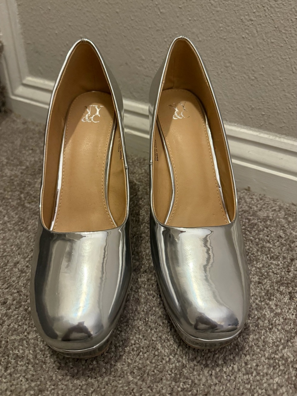 New York & Company Metallic Silver Platform Pumps